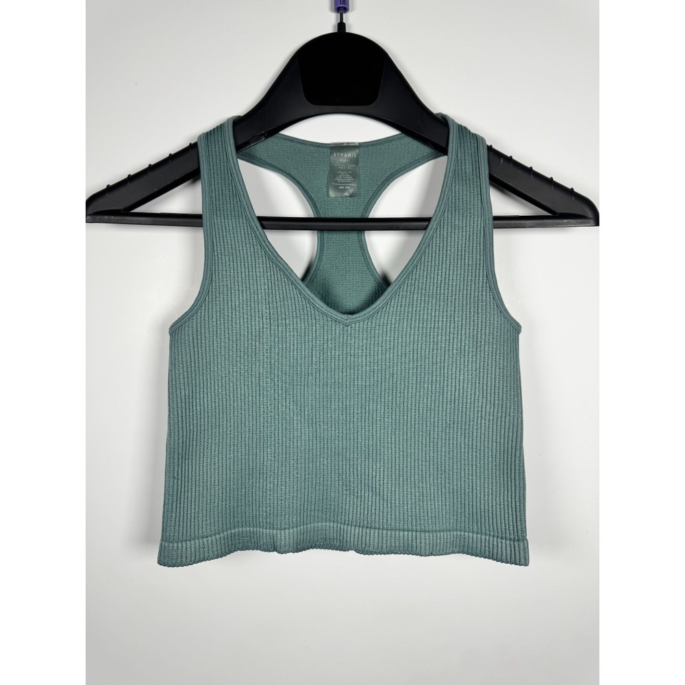 Dynamic Cropped Tank Top Women One Size Sage Green Nylon Ribbed V Neck Racerback